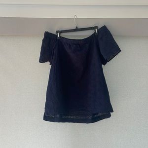 Navy eyelit off shoulder top